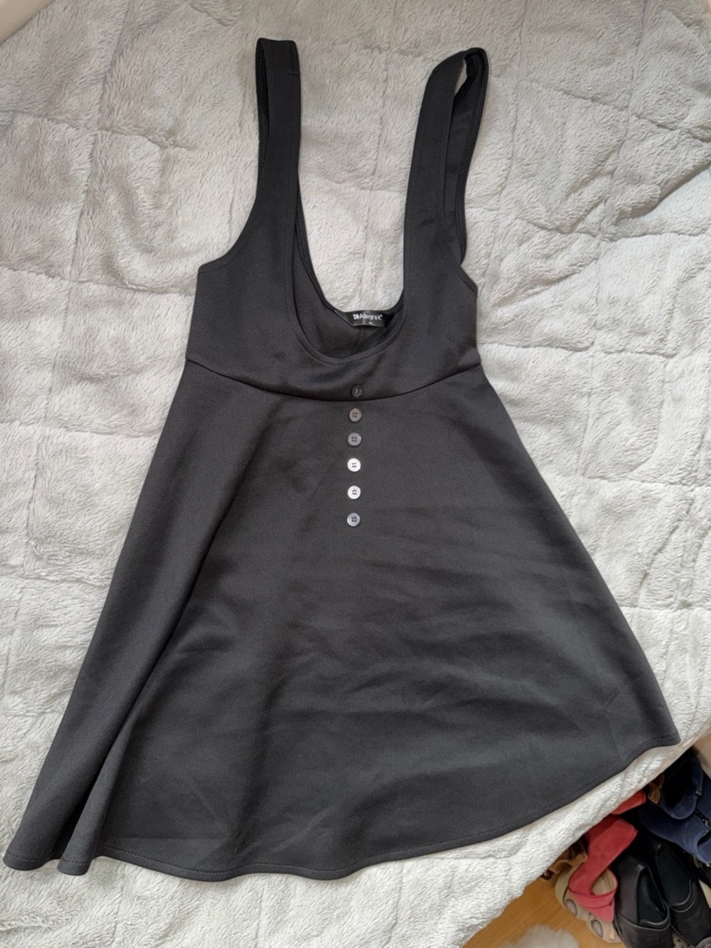 Allegra K Black Sleeveless Scoop-Neck Mini Dress with Button Detail